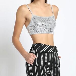 Sans Souci Silver Sequin Cami Crop Top Size Small